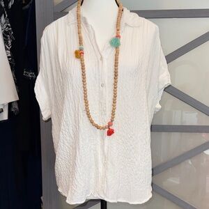 Anthropologie Jane and Delancey White Button-Down Short-Sleeve Shirt Size Small